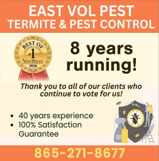 Vol Pest Control 7 Years Running!, East Vol Pest Termite & Pesto Control, Loudon, TN